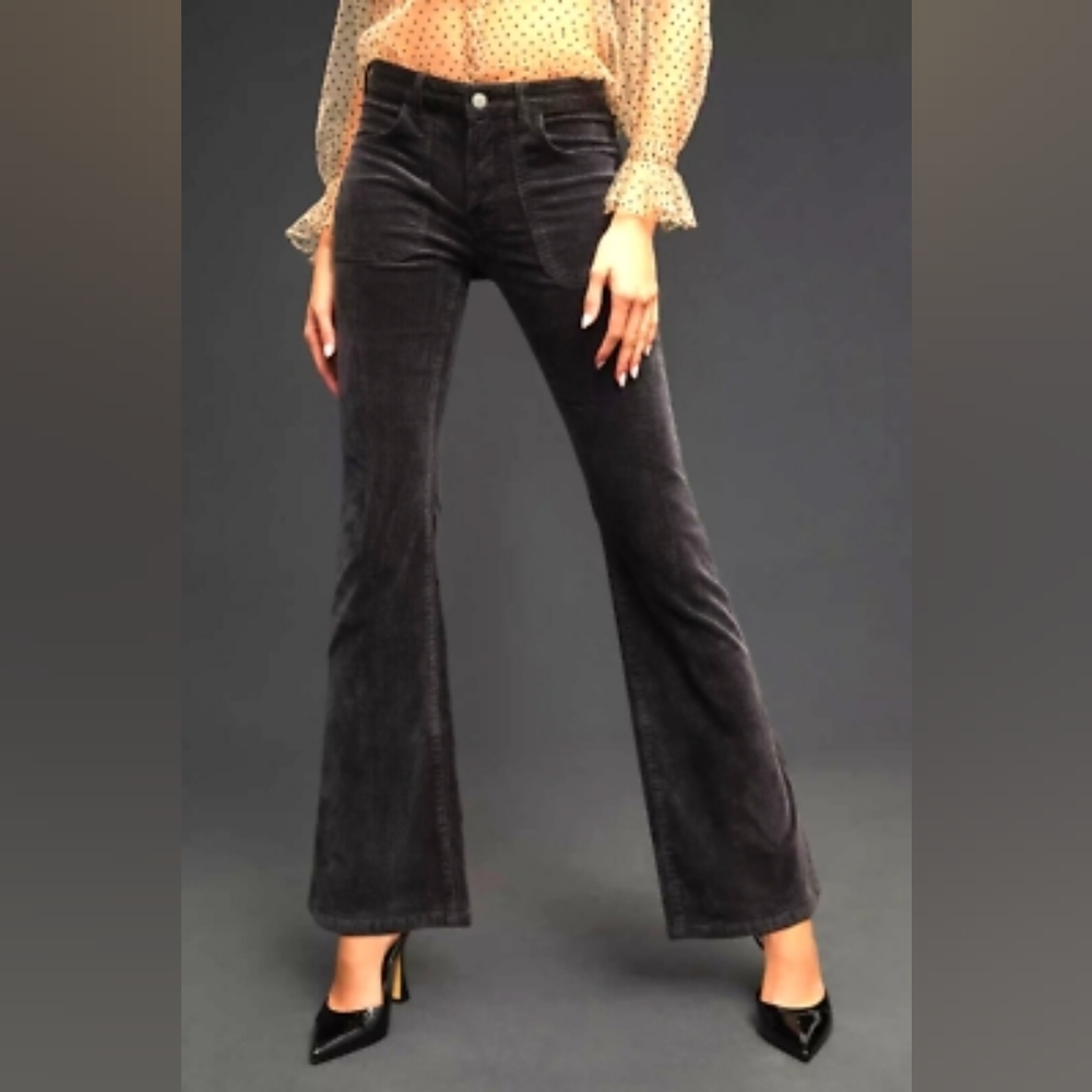 Anthropologie Pilcro 26 Icon Flare Corduroy Pants Jeans charcoal gray